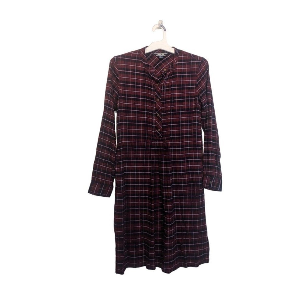 Lands' End Woman's Long Sleeve Woven Tuxedo Bib Plaid Dress Red Size 2